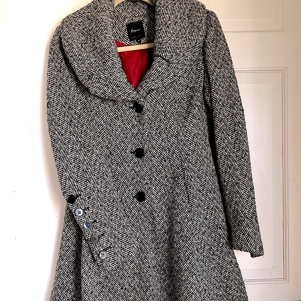 Express US XS Houndstooth Pea Coat
